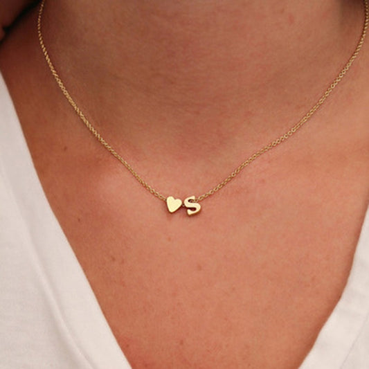 Tiny Heart Dainty Initial Necklace Gold Silver Color with Letter Name