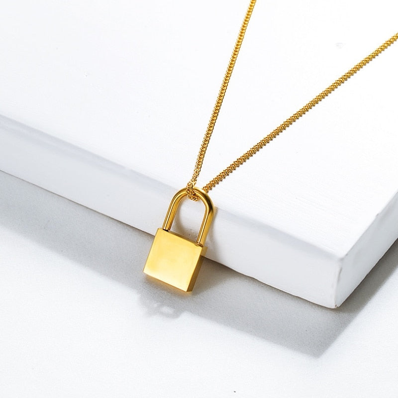 Gold STAINLESS STEEL Mini Lock Necklace Padlock Necklaces